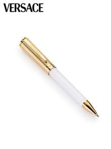 Versace Calipso Ballpoint Pen Whie Gold Ball Point Blue Ink Pen Luxury Designer With Medusa And Greek Key Engraved Logo,Gift For Unisex VRS700723 Back To School - White - View 1