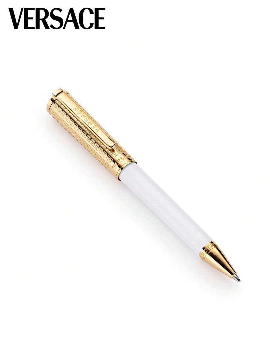 Versace Calipso Ballpoint Pen Whie Gold Ball Point Blue Ink Pen Luxury Designer With Medusa And Greek Key Engraved Logo,Gift For Unisex VRS700723 Back To School - White - View 1
