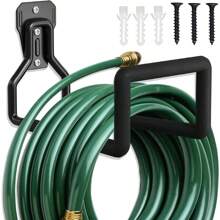 Colgador de manguera de jardín de metal - Soporte de pared resistente para mangueras de jardín al aire libre, gancho de carrete de manguera duradero para manguera de agua - Negro - Ver 1