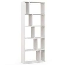 5-Tier Bookshelf, Bookcase Display Shelf, Wood Organizier W/ 10 Compartments, Floor Standing Room Divider, Freestanding Open Storage Rack For Home Study Living Room, White - White - View 1