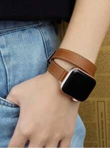 1 Stück Apple Watch Armband Braun, elegantes und modisches doppellagiges Lederarmband in Braun für Damen, kompatibel mit Apple Watch Armband 38mm/40mm/41mm/42mm/44mm/45mm/49mm. Geeignet für Apple Watch Band Ultra/Se/9/8/7/6/5/4/3/2/1, doppellagiges Uhrenarmband, Apple Watch Zubehör einfarbiges Armband im Street-Style. Apple Watch Armband in Smart Watch Band. Apple Watch Serie Herbst