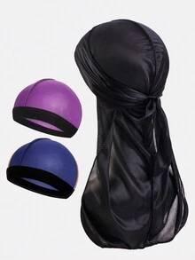 3pcs Men's Silky Durag Headscarf Hats With Long Tail, Hip Hop Style For Everyday Use - Multicolor - View 4