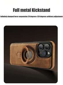 手机支架复古 PU 皮革磁性手机壳适用于 16 15 14 Plus 13 12 Pro Max - 带隐形指环支架支持无线充电防水防震防摔防刮 - 棕色 - 查看 6