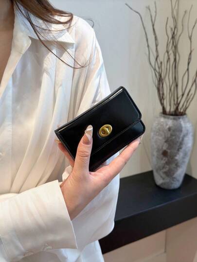 New Women's Black PU Leather Short Classic Vintage Fashion Twist Lock Coin Pouch Multifunctional Wallet Minimalist Clutch For Women Wallet Purse Wallet Small Wallet