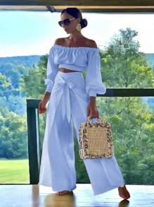 Women Two-Piece Outfits - Sky Blue - View 4