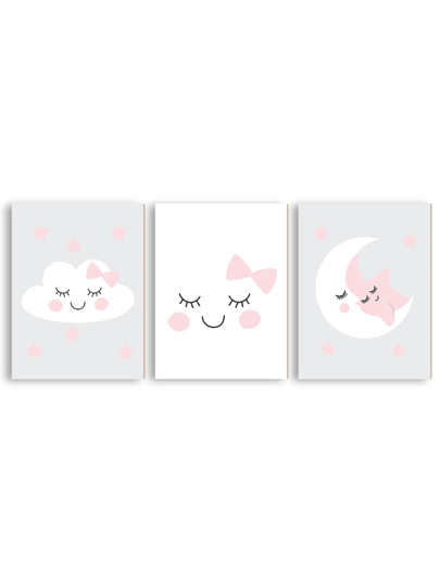 Kit Placas Quadros Decorativos MDF Lua Nuvem e Estrela PC101