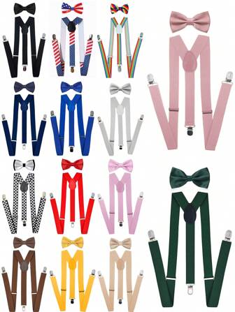 Suspender Bow Tie Set Clip On Y Shape Adjustable Braces, Suspenders Shoulder Straps For Halloween Cosplay Party And Banquets,Extended-Length Suspender(60-95cm/23.62-37.4") For Going Out Outfit Wedding Party And For Gift Halloween Accessories, Halloween Costumes Autumn-Winter Accessories Halloween Costume,Suitable For Teens, Youth,Men,Casual, Outdoor, Athletic, Vacation, Graduation Gifts, Birthday, Daily Wear