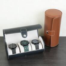 A Full Body Leather Cylindrical Watch Case That Can Hold Three Watch Storage Boxes, Easy To Carry And Store - one-size - View 1