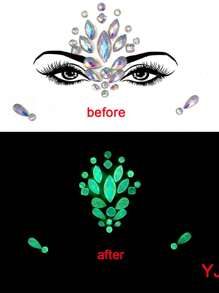 1pc  Face 3d Rhinestone Temporary TattooSticker, One Glow In The Dark For Cosplay,Party Decoration