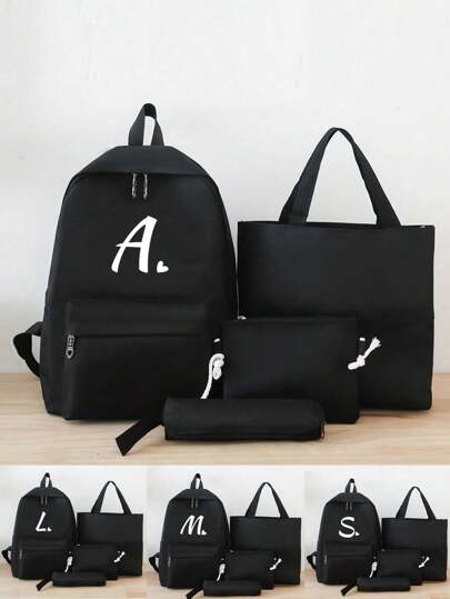 4pcs/Set Letter Printed Female Casual Backpack Set,Fashion Backpack,Large Capacity Shoulder Bag, Portable Pencil Bag, Coin Purse,Travel Backpacks,Suitable For College Students, Teen Girls, Freshmen, Sophomores, Junior High School And High School Student, College And High School, Perfect For Outdoor, Travel And Back To School