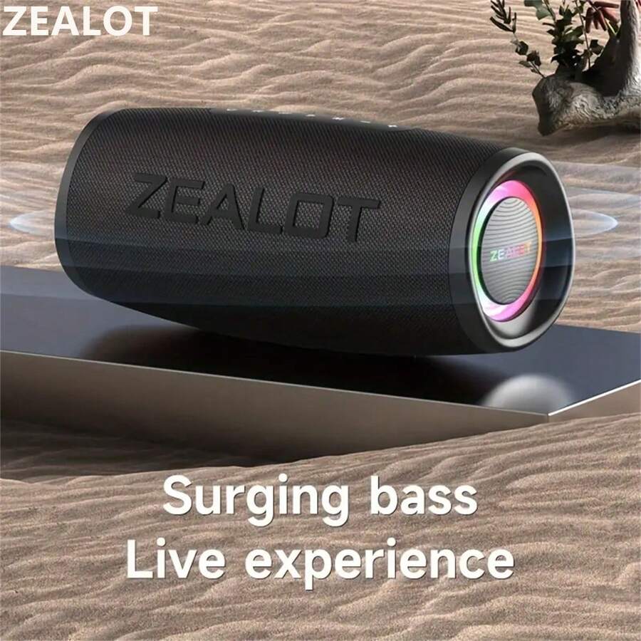 ZEALOT S56 40W 强力户外便携式低音炮无线扬声器，Hi-Fi 音质，RGB 灯，TWS 双显示屏，12 小时播放时间，大声成像，响亮低音。充电线，连接到手机/平板电脑/电视。