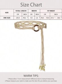 Plus Size Woven Belt, Women's Bohemian Style Woven Belt, Vintage Wax Rope Handmade Wooden Ring Hollow Woven Belt, Black, Camel, Khaki Woven Belt, Suitable For Outdoor Dresses - Multicolor - View 15