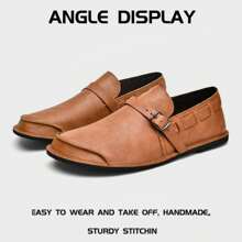 男士休闲皮鞋，高品质时尚皮鞋，宽版乐福鞋 - 棕色 - 查看 3