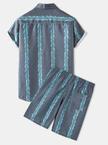 Conjunto De Playera Mangas Cortas Y Short Para Hombre Camiseta & de cintura con cordón Shorts - Azul - Ver 6
