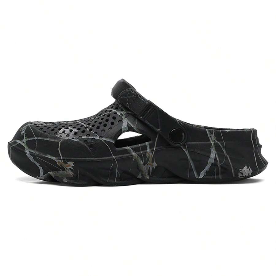 男士透氣防滑空心休閒鞋 - 黑色 - 查看 1