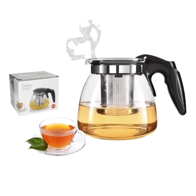 DuVlo Tetera de vidrio resistente al calor y filtro de acero inoxidable,