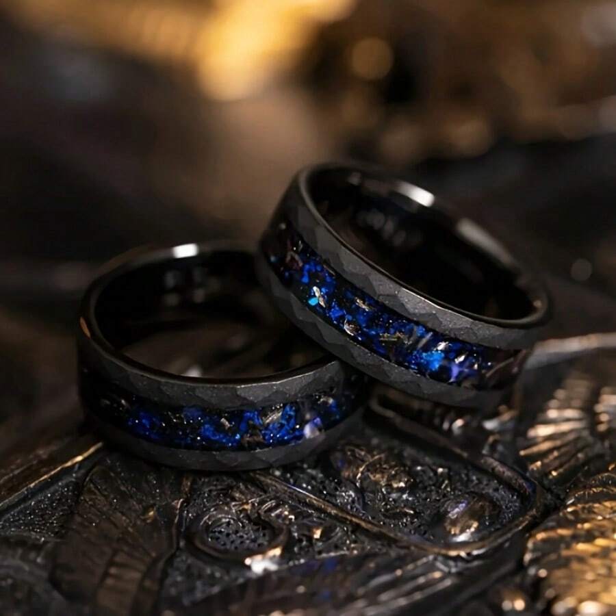 1pc 8mm Multicolor Agate Designed Titanium Steel Ring, Jewelry Gift For