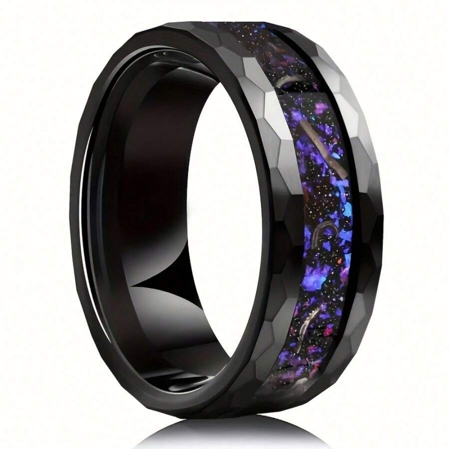 1pc Titanium Steel Ring With Colorful Agate Design, Jewelry Gift For Men