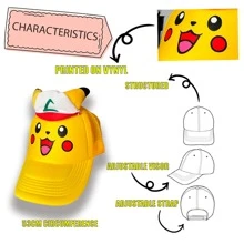 Gorra Pikachuu 3D para Niños y Niñas Personaje Dibujos Animados Pokemonn Caricatura Video Juegos Sombreros Transpirables Para El Sol De Malla Gorros Infantiles, Hombre y Mujer - Amarillo - Ver 4