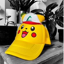 Gorra Pikachuu 3D para Niños y Niñas Personaje Dibujos Animados Pokemonn Caricatura Video Juegos Sombreros Transpirables Para El Sol De Malla Gorros Infantiles, Hombre y Mujer - Amarillo - Ver 3