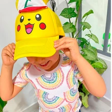 Gorra Pikachuu 3D para Niños y Niñas Personaje Dibujos Animados Pokemonn Caricatura Video Juegos Sombreros Transpirables Para El Sol De Malla Gorros Infantiles, Hombre y Mujer - Amarillo - Ver 6