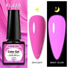 FOURLILY 7ml 夜光凝胶指甲油荧光可剥 UV LED 凝胶，粉色、绿色、黄色指甲油，颜色鲜艳，彩色凝胶清漆，适合在家 DIY 美甲