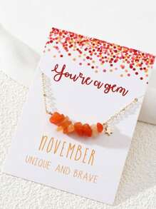 1 件手工制作的天然岩石诞生石吊坠项链，形状和颜色随机，适合女性的创意生日礼物 - A5634 - 查看 15