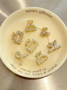 7pcs 2.5cm Elegant Pearl Hair Claw Clips Set For Half Bun/Hair Twist, Mini Hairpins For Nape, Bangs, Fringes, Side Bangs And Hair Accessories - Gold - View 5