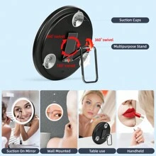 5-30X Magnifying Mirror With Lights, Large 6'' Makeup Magnifying Mirror, Lighted 5-30x Magnification High Magnifying Mirror, 5-30x Travel Magnifying Mirror With LED Lights, 3 Suction Cups & Adjustable Stand - Black - View 6