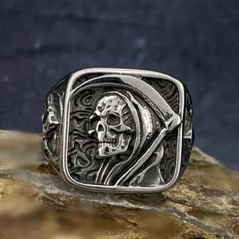 1 pieza Anillo de acero de titanio con calavera, anillo de banda de acero inoxidable unisex