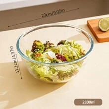 1pc High-Temperature Resistant Thickened Glass Mixing Bowl, Microwave Safe, Large/Medium/Small Size Options, Salad Bowl School Supplies,Back To School - Clear - View 11