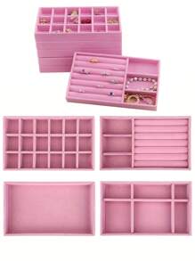 Pink Jewelry Display Tray - Spacious Ring Earring Organizer, Velvet Jewelry Tray - Stackable Drawer Storage Box For Rings & Earrings, Innovative And Creative Storage Solution For Rings, Earrings, Bracelets, Necklaces & Brooches. Soft & Space Saving, Premium Storage Solution, Desk Drawer Organizer, Elegant Organizer Bathroom Vanity Must-Have, Jewelry And Decor - Multicolor - View 5