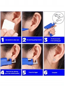 100 pièces/set Kit de perçage d'oreille stérile, (y compris 98 boucles d'oreilles plaquées argent) Pistolet de perçage d'oreille à usage unique avec faible douleur, convenant aux étudiants et aux outils et accessoires de beauté des oreilles personnels
