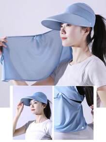 1 件多功能遮阳透气面罩速干帽，女士夏季骑行电动自行车太阳帽，面罩冰丝面罩，可拆卸面纱户外太阳帽，防紫外线大帽檐镂空太阳帽滑雪面罩