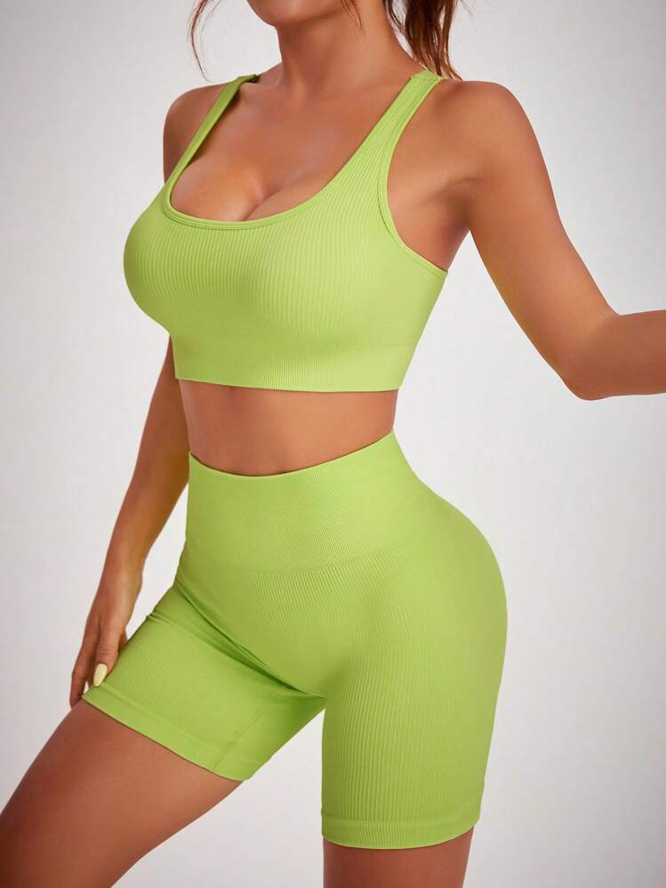 Set Palestra Donna 2 Pezzi Senza Cuciture – Leggings A Vita Alta Con Reggiseno Imbottito, Per Corsa E Yoga - copertina