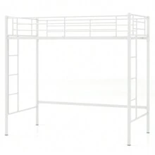 Twin Size Loft Bed Heavy Duty Metal Loft Bed Frame With Safety Guardrail Silver/White/Black - trắng - Xem 1