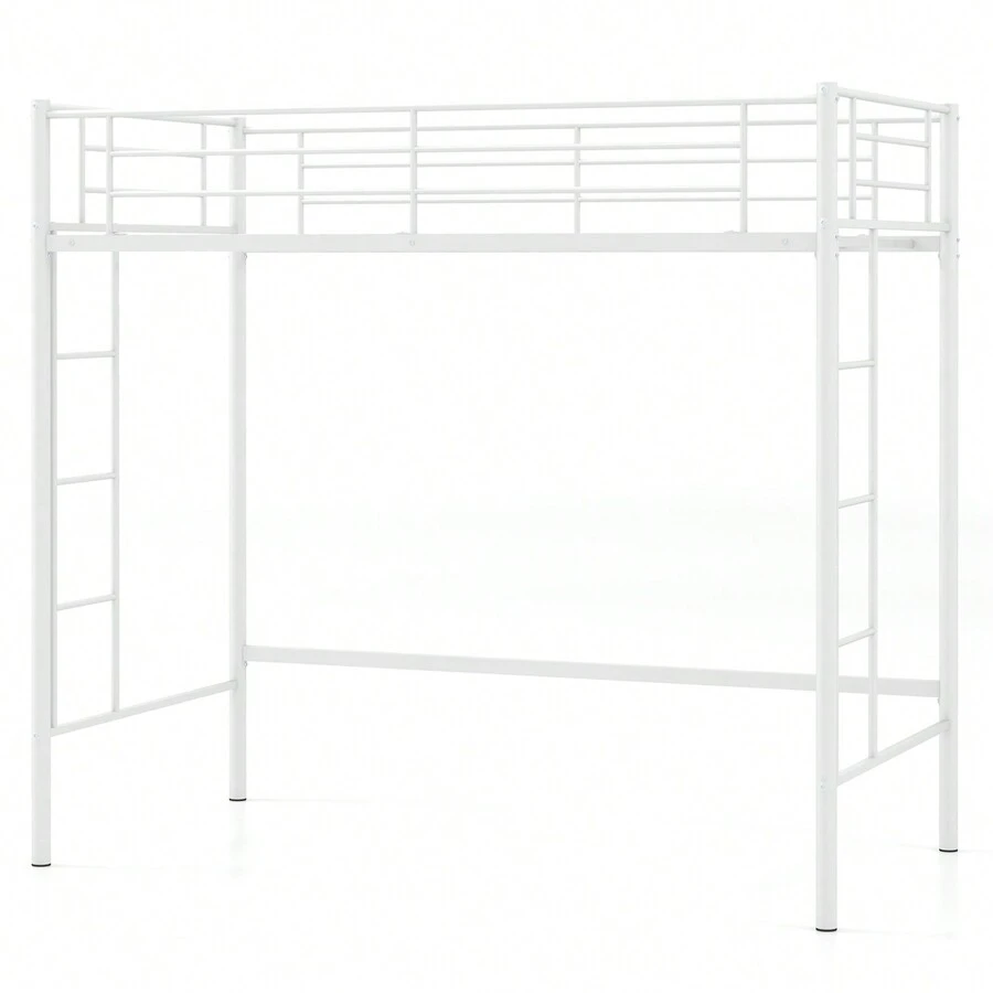 Twin Size Loft Bed Heavy Duty Metal Loft Bed Frame With Safety Guardrail Silver/White/Black - trắng - Xem 1