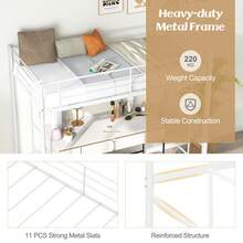 Twin Size Loft Bed Heavy Duty Metal Loft Bed Frame With Safety Guardrail Silver/White/Black - trắng - Xem 6