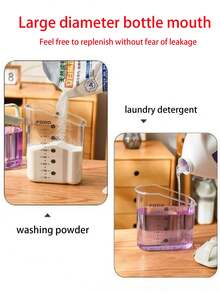 1pc Laundry Powder Storage Box, Transparent Laundry Liquid Container, Storage Jar For Detergent, Moisture-Proof Sealable Canister With Graduations - Green - View 3