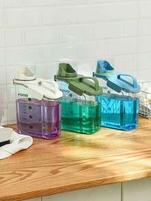1pc Laundry Powder Storage Box, Transparent Laundry Liquid Container, Storage Jar For Detergent, Moisture-Proof Sealable Canister With Graduations - Green - View 1