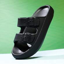 Women's Lightweight Soft & Comfortable Black Double Buckle Slippers, Waterproof, Suitable For Sandals & Thick-Soled - Black - View 7