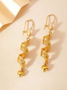 1對個性旋紋紋理金耳環配流蘇，適合女性日常佩戴 - 金黃色 - 查看 1