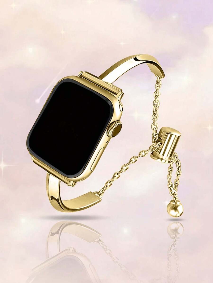 1pc Luxury Shiny Gold Metal Watchband, Compatible With Ultra2, SE, S9/8/7/6/5/4/3/2/1 Series Smartwatch, Fashion Elegant Strap For Young Women, Size 38/40/41mm & 42/44/45/49mm Smartwatch Accessories