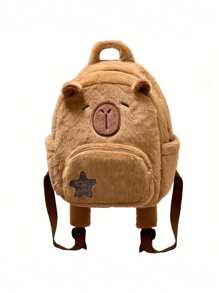 1 Ba lô Capybara Plush Dolphin dễ thương, Túi ngày thời trang hoạt hình giản dị, hoàn hảo cho việc đi chơi và học đại học - màu nâu - Xem 5