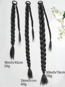 Tóc nối thẳng bằng sợi tổng hợp, dài 18"/26"/30", kiểu đuôi ngựa tết, kèm dây buộc tóc mềm mại, thích hợp sử dụng hàng ngày. - màu đen - Xem 5