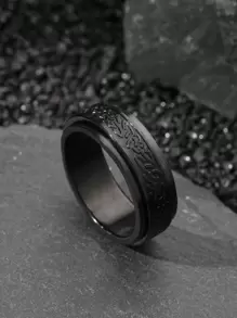 1pc Black Spin Ring Anxiety Ring Retro Pattern Back To School Men's Ring Punk Gothic Style Suitable For Everyday Wear Friends Party - Black - View 6
