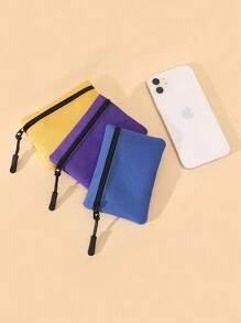 Nuevo mini monedero de tela Oxford multicolor con diseño de malla de unicolor, cierre de cremallera, portátil para tarjetas de estudiantes, llaves, monedas, tarjetas de bus y metro, etc. - Multicolor - Ver 5