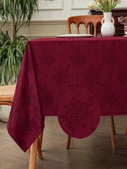 Toalha de Mesa Jacquard em Estilo Romântico com Estampa de Rosa, Elegante Capa de Mesa de Poliéster com Estampa Floral Adequada para Decoração de Quarto, Cozinha, Reuniões em Casa, Casamentos, Chá da Tarde, Jantar, Café, Restaurante, Brunch, Buffet, Festa e Uso Interno/Externo, 1 peça