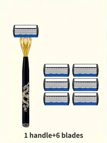 Hap Gabrie 7 层剃须刀片/男士手动剃须刀/龙纹金属手柄/手动剃须刀/剃须刀片替换装 - 彩色 - 查看 11