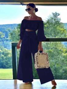 Women Two-Piece Outfits - Navy Blue - View 4